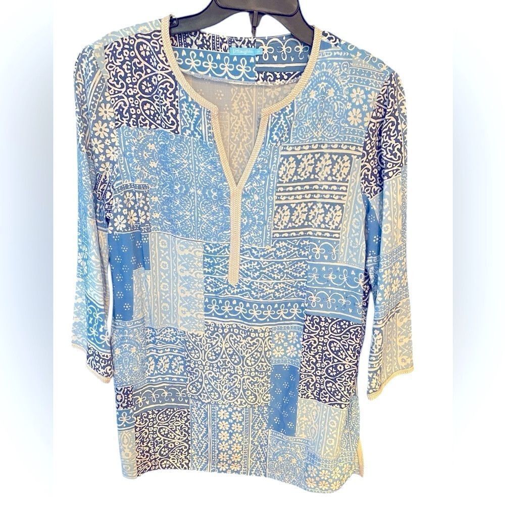 J.McLaughlin Sz M Blue Carly Bandanna Patchwork Catalina Cloth Tunic